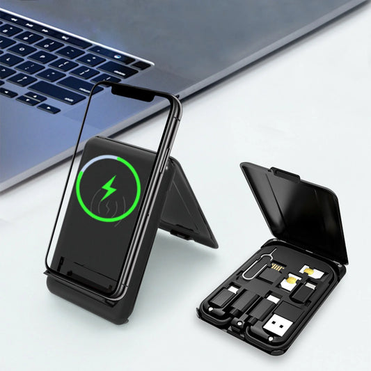 Fast Charging Wireless Charger Wireless Charger Multifunctional Portable Data Cable Adapter Organizer Set 15W Fast Charging Multifunctional Data Cable Phone Stand Portable Cell Phone Charger